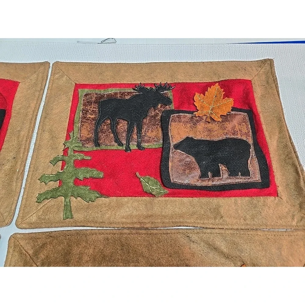 VTG‎ Placemats Set 4 Elk Moose Cabin Lodge Rustic Western Native American Decor